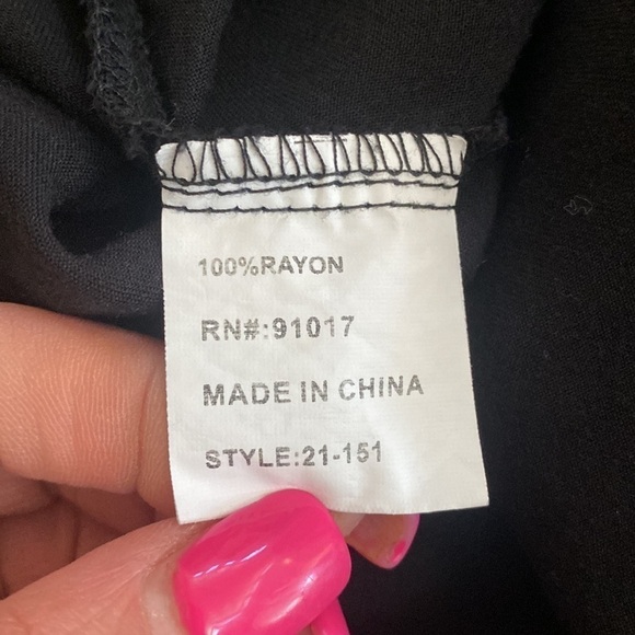 Solitaire black v neck shirt with pink, blue, orange embroidery. XL - Picture 7 of 8